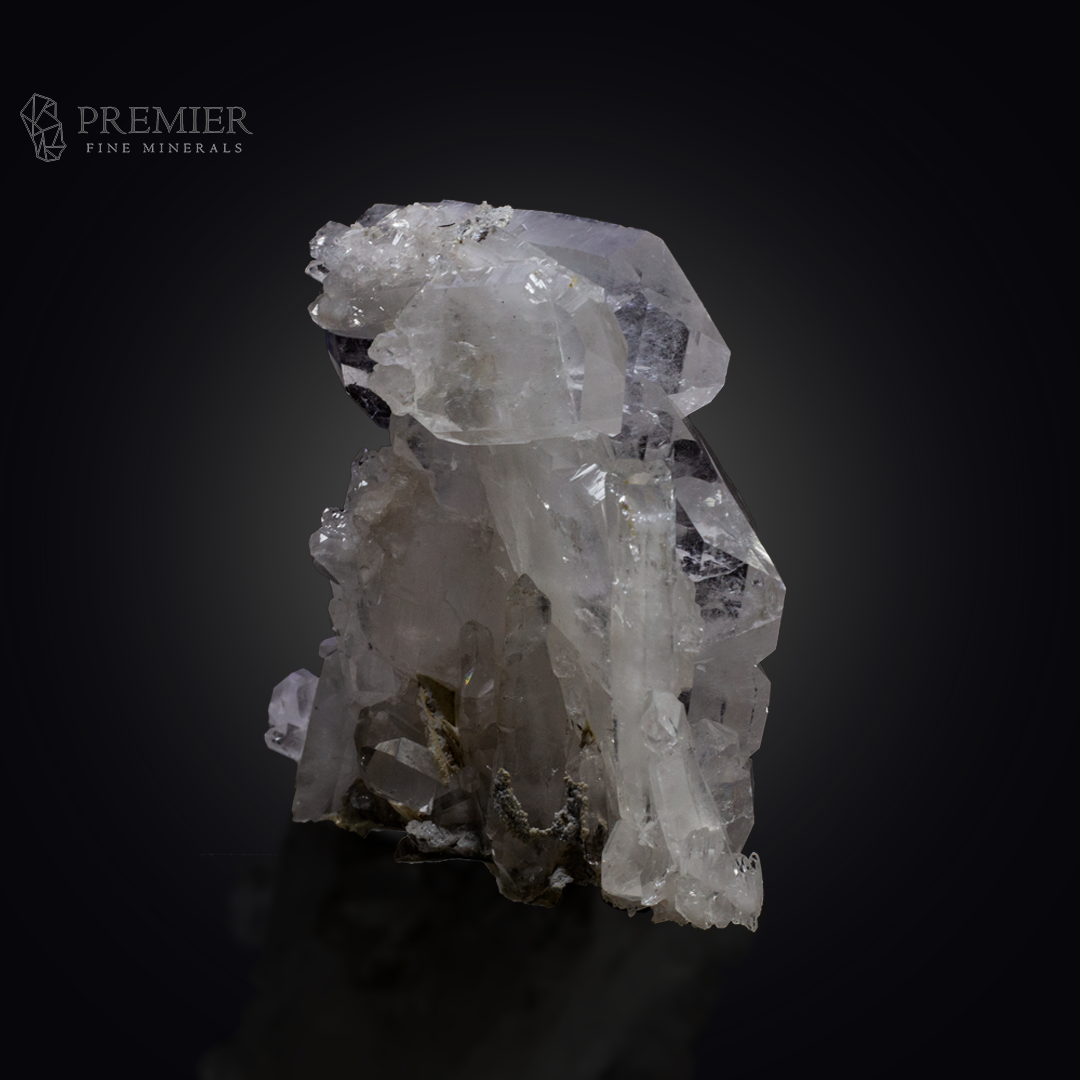 Large 212 Gram (1060 ct) Tabular Faden Quartz crystal cluster with Calcite (8.8 x 9.1 x 4.0 cm) from Pakistan. Features the rare Faden thread and a complex mineral association.