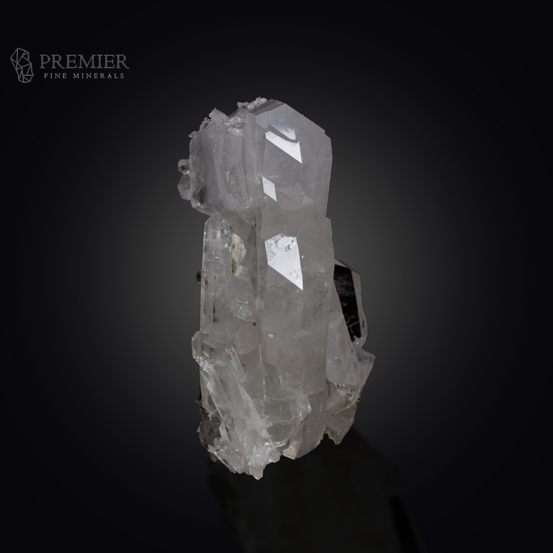 Large 212 Gram (1060 ct) Tabular Faden Quartz crystal cluster with Calcite (8.8 x 9.1 x 4.0 cm) from Pakistan. Features the rare Faden thread and a complex mineral association.