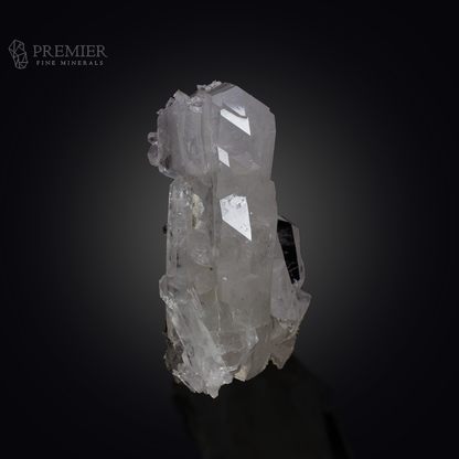 Large 212 Gram (1060 ct) Tabular Faden Quartz crystal cluster with Calcite (8.8 x 9.1 x 4.0 cm) from Pakistan. Features the rare Faden thread and a complex mineral association.