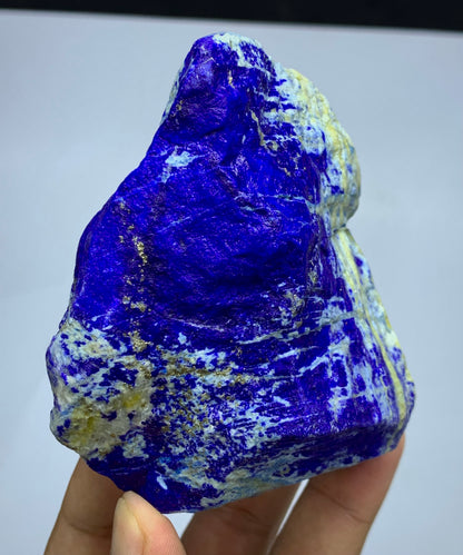 White Calcite paths on raw Lapis Lazuli block
Side angle of thick Lapis Lazuli specimen