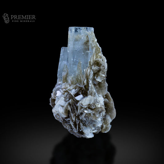 Aquamarine, Beryl, Muscovite, Mica, Cluster, Combination Specimen, 18 Grams, 90 Carats, Pakistan Mineral, Skardu, Raw Crystal, Collector Grade, Miniature Specimen, Gem Quality