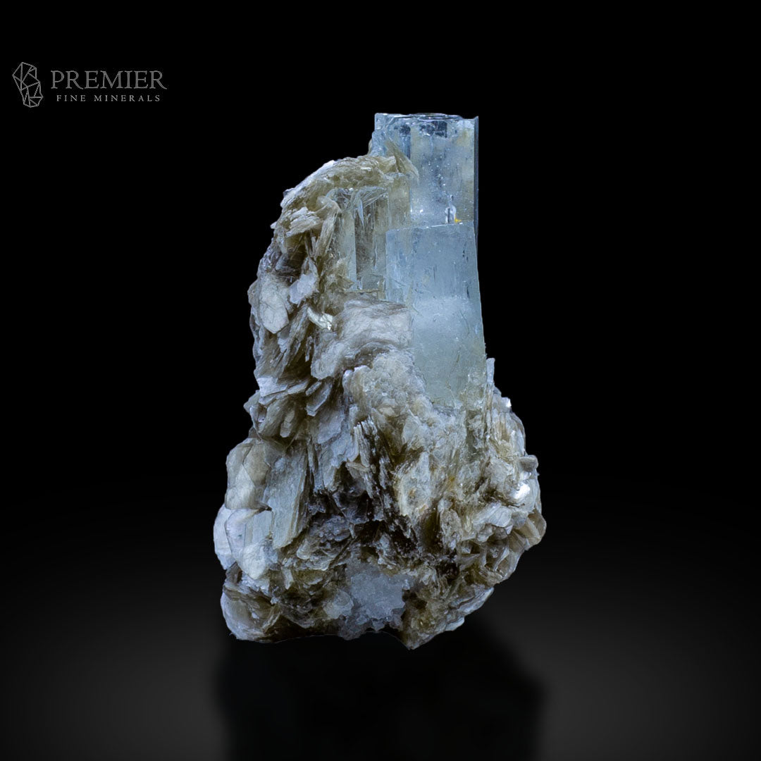 Aquamarine, Beryl, Muscovite, Mica, Cluster, Combination Specimen, 18 Grams, 90 Carats, Pakistan Mineral, Skardu, Raw Crystal, Collector Grade, Miniature Specimen, Gem Quality