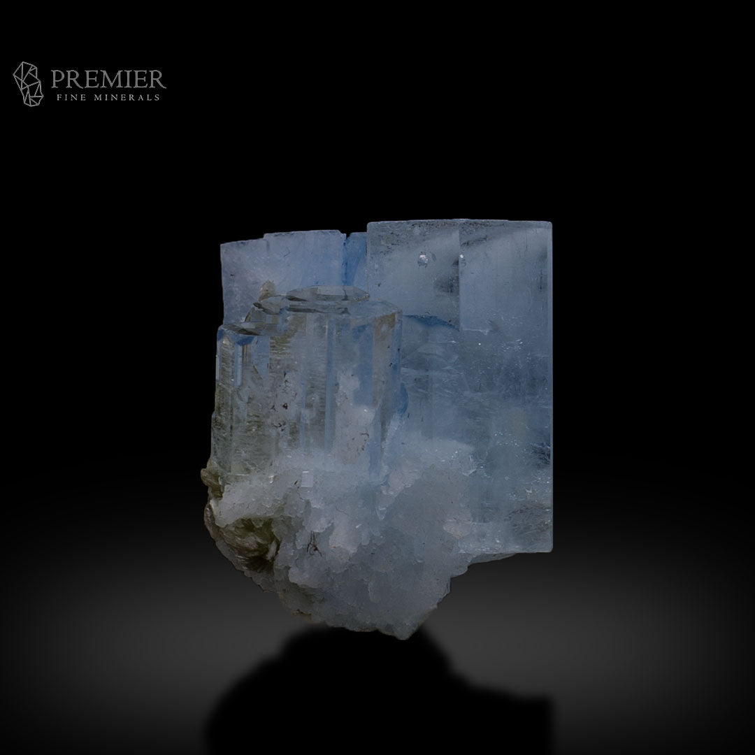 Double Terminated Aquamarine Cluster with Rare Bubble