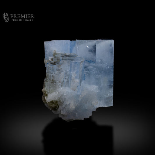 Double Terminated Aquamarine Cluster with Rare Bubble
