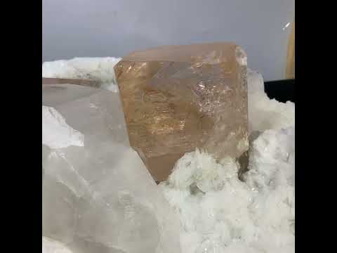 Giant Imperial Topaz Crystal with Quartz on Feldspar, Museum-Grade – Skardu, Pakistan Mineral Specimen