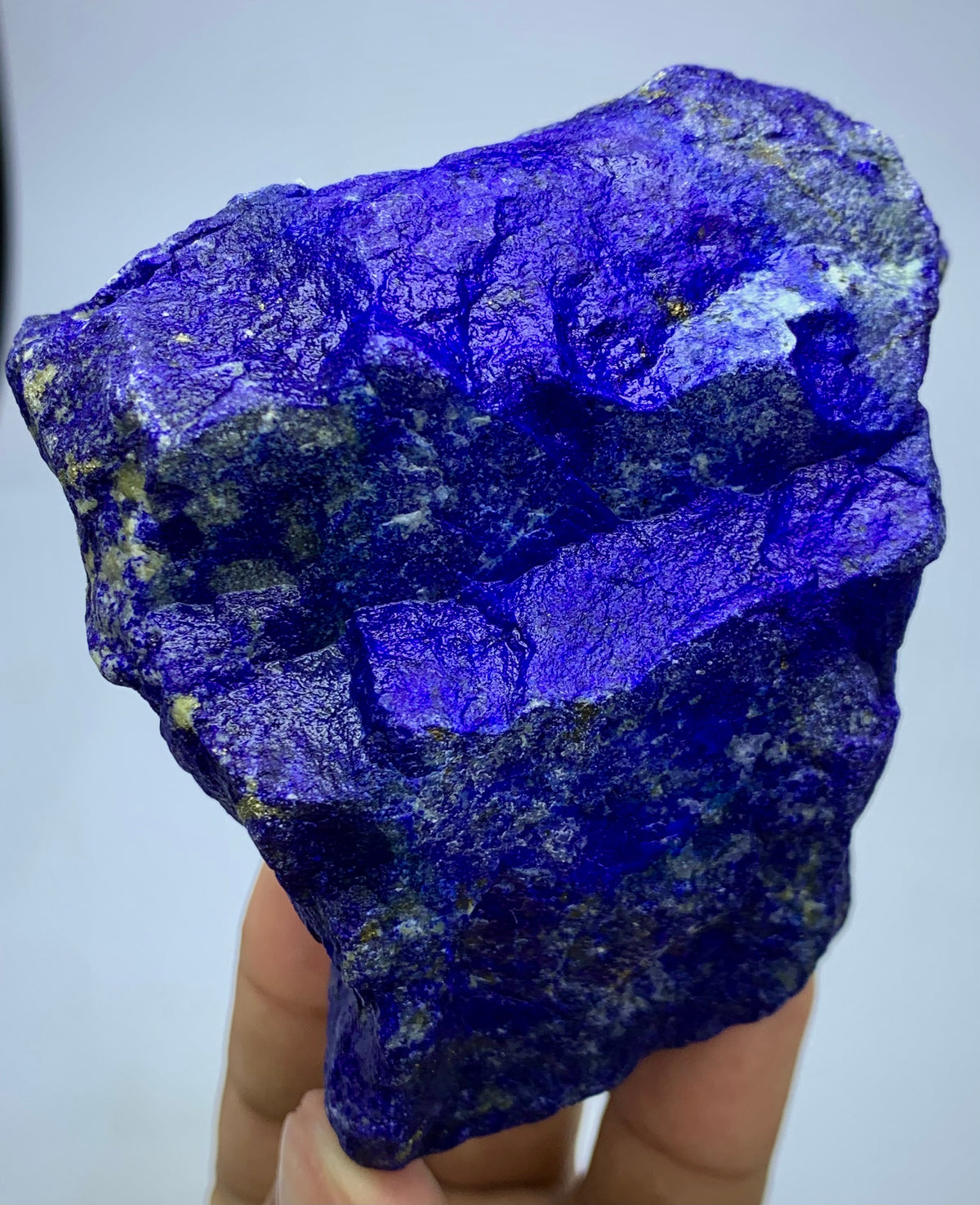 Close-up of Lazurite matrix showing indigo blue tone
Square-profile Lapis Lazuli specimen, top view