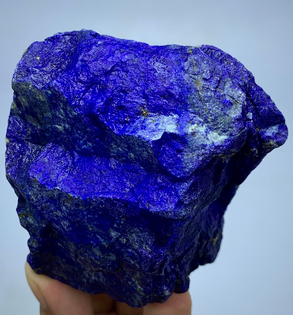 Raw Lapis Lazuli showing natural Calcite pockets
Afghan Lapis Lazuli specimen, side profile view
